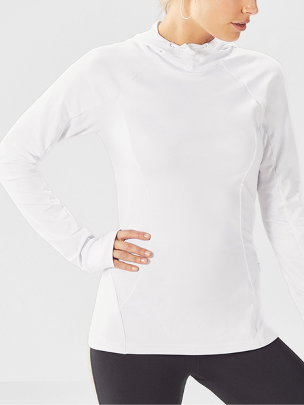 Fabletics White Long-Sleeve Hooded Active Top